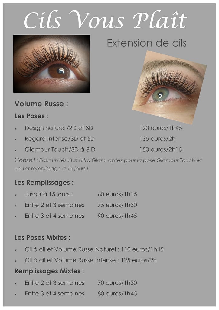 Cils vous plaît, Tarif extensions de cils Volume Russe et Mixte, Aix-en-Provence